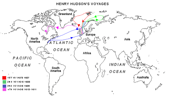 henry hudson route world map